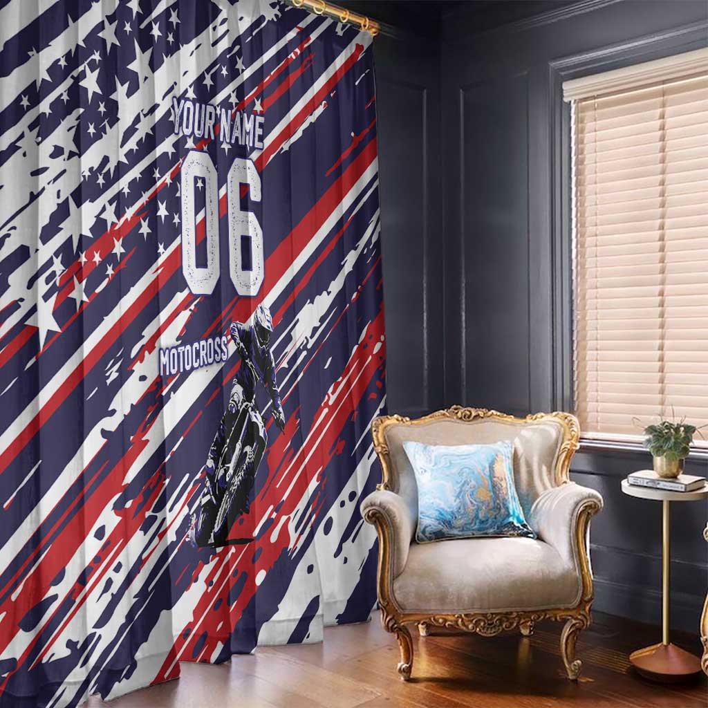 Personalized Patriotic Motocross Window Curtain with USA Flag Colors – Dirt Bike Racing Design - Wonder Print Shop