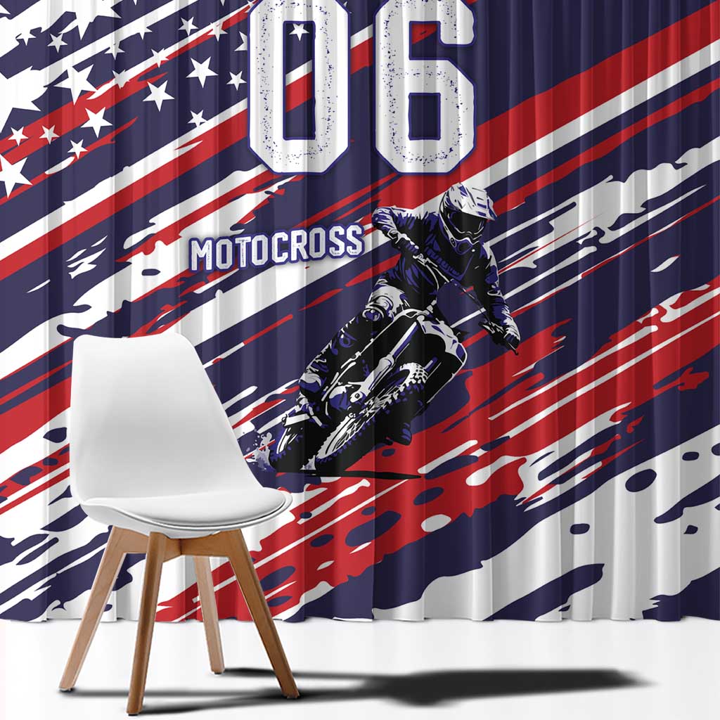Personalized Patriotic Motocross Window Curtain with USA Flag Colors – Dirt Bike Racing Design - Wonder Print Shop