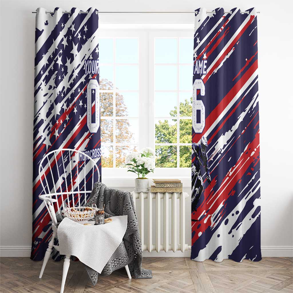 Personalized Patriotic Motocross Window Curtain with USA Flag Colors – Dirt Bike Racing Design - Wonder Print Shop