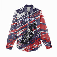 Personalized Patriotic Motocross Women Casual Shirt with USA Flag Colors – Dirt Bike Racing Design - Wonder Print Shop