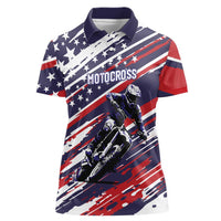 Personalized Patriotic Motocross Women Polo Shirt with USA Flag Colors – Dirt Bike Racing Design - Wonder Print Shop