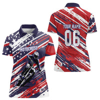Personalized Patriotic Motocross Women Polo Shirt with USA Flag Colors – Dirt Bike Racing Design - Wonder Print Shop