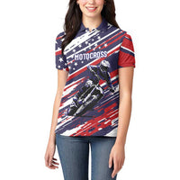 Personalized Patriotic Motocross Women Polo Shirt with USA Flag Colors – Dirt Bike Racing Design - Wonder Print Shop