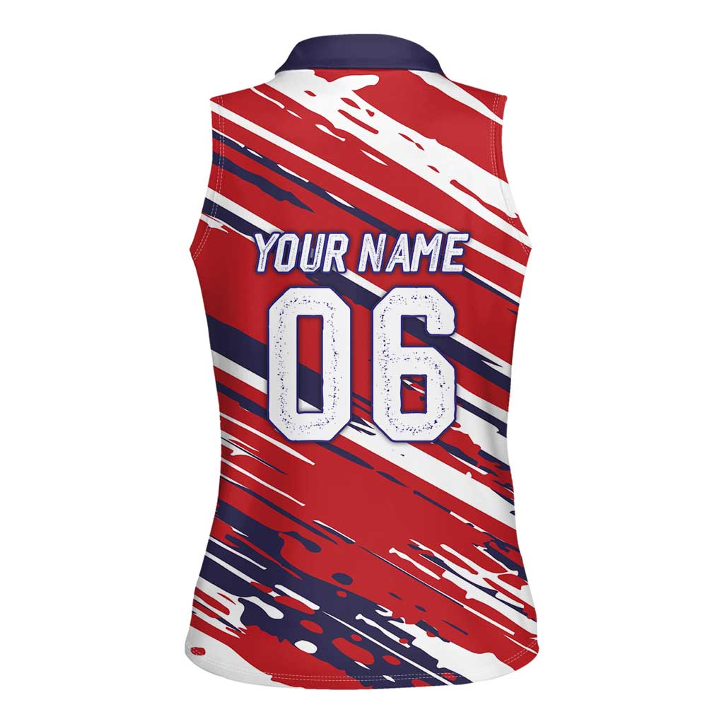 Personalized Patriotic Motocross Women Sleeveless Polo Shirt with USA Flag Colors – Dirt Bike Racing Design - Wonder Print Shop