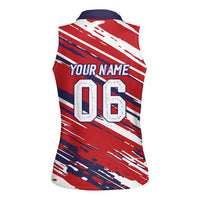 Personalized Patriotic Motocross Women Sleeveless Polo Shirt with USA Flag Colors – Dirt Bike Racing Design - Wonder Print Shop