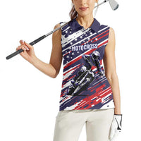 Personalized Patriotic Motocross Women Sleeveless Polo Shirt with USA Flag Colors – Dirt Bike Racing Design - Wonder Print Shop