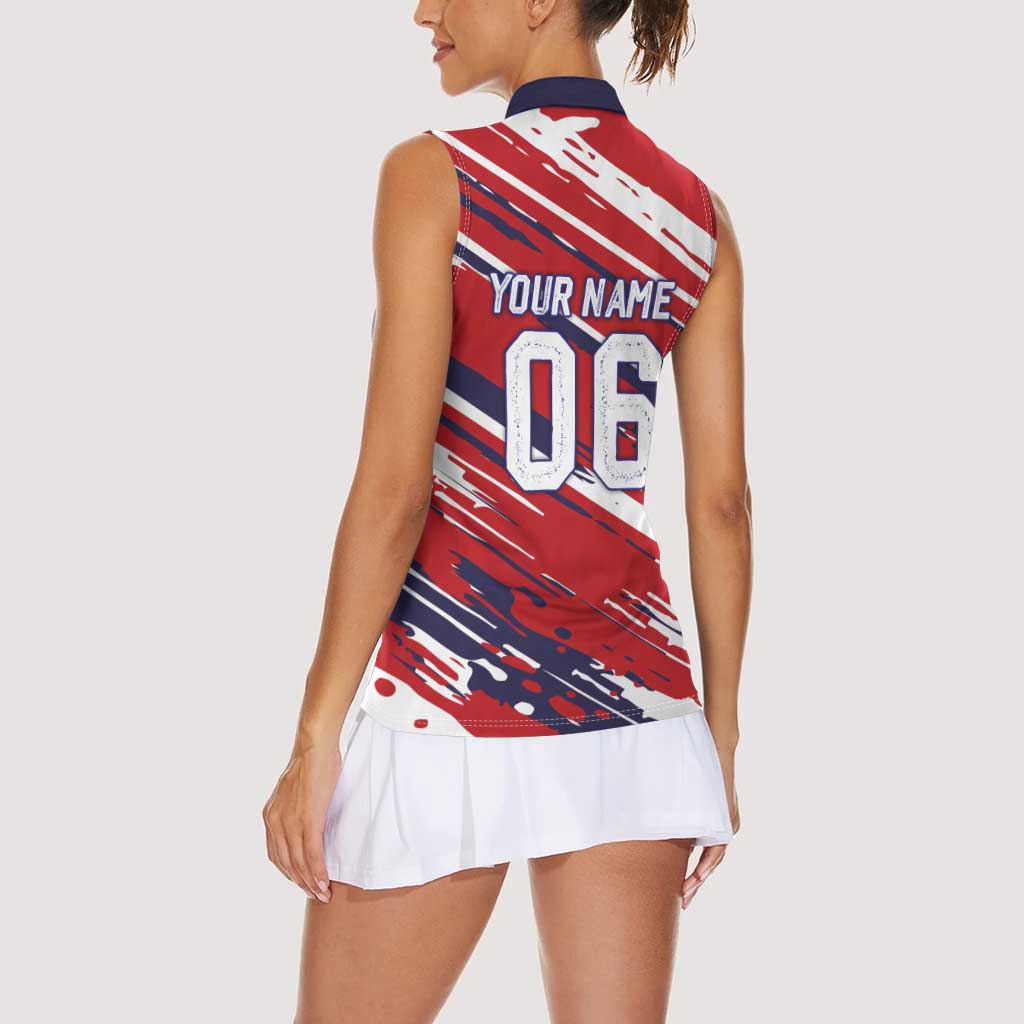 Personalized Patriotic Motocross Women Sleeveless Polo Shirt with USA Flag Colors – Dirt Bike Racing Design - Wonder Print Shop