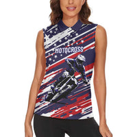 Personalized Patriotic Motocross Women Sleeveless Polo Shirt with USA Flag Colors – Dirt Bike Racing Design - Wonder Print Shop