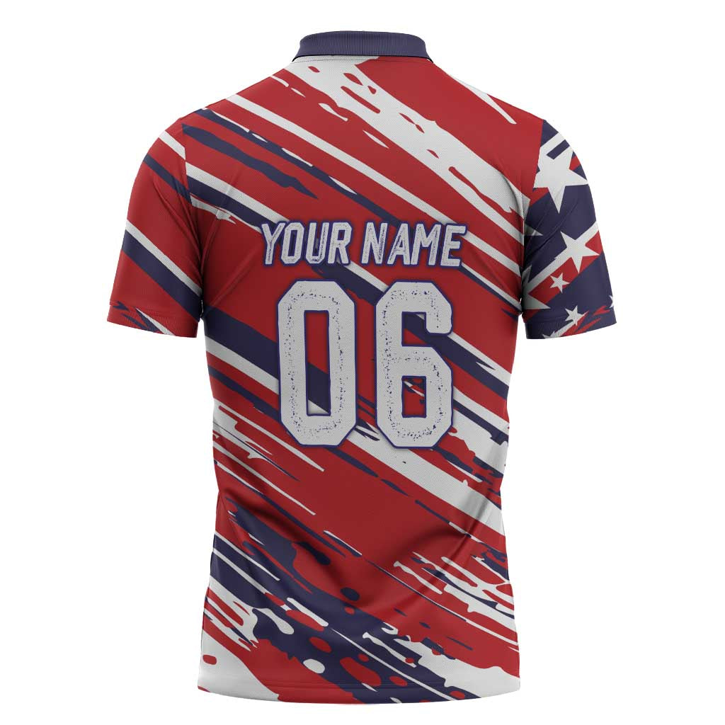 Personalized Patriotic Motocross Zipper Polo Shirt with USA Flag Colors – Dirt Bike Racing Design - Wonder Print Shop