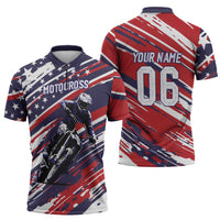 Personalized Patriotic Motocross Zipper Polo Shirt with USA Flag Colors – Dirt Bike Racing Design - Wonder Print Shop