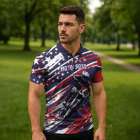 Personalized Patriotic Motocross Zipper Polo Shirt with USA Flag Colors – Dirt Bike Racing Design - Wonder Print Shop
