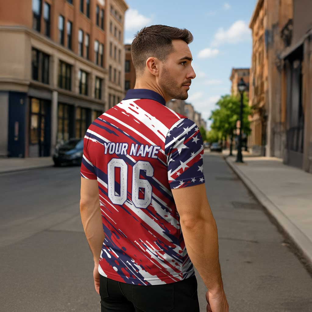 Personalized Patriotic Motocross Zipper Polo Shirt with USA Flag Colors – Dirt Bike Racing Design - Wonder Print Shop