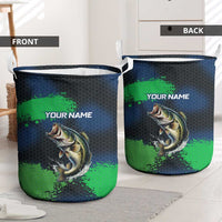 Personalized Bass Fishing Laundry Basket with Jumping Fish – Green and Black Angler Design - Wonder Print Shop