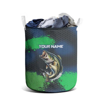 Personalized Bass Fishing Laundry Basket with Jumping Fish – Green and Black Angler Design - Wonder Print Shop