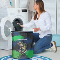 Personalized Bass Fishing Laundry Basket with Jumping Fish – Green and Black Angler Design - Wonder Print Shop