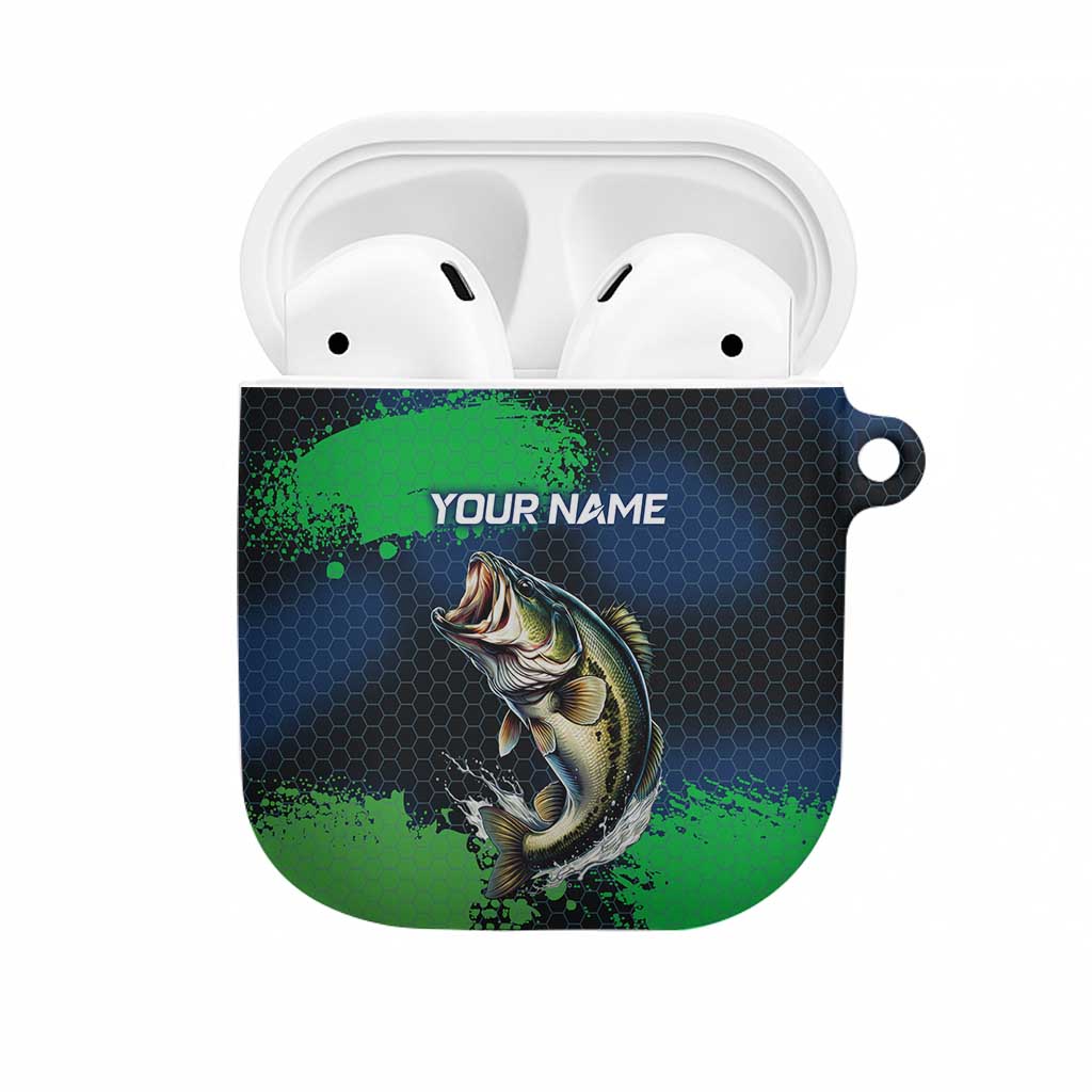 Personalized Bass Fishing AirPods Case with Jumping Fish – Green and Black Angler Design - Wonder Print Shop