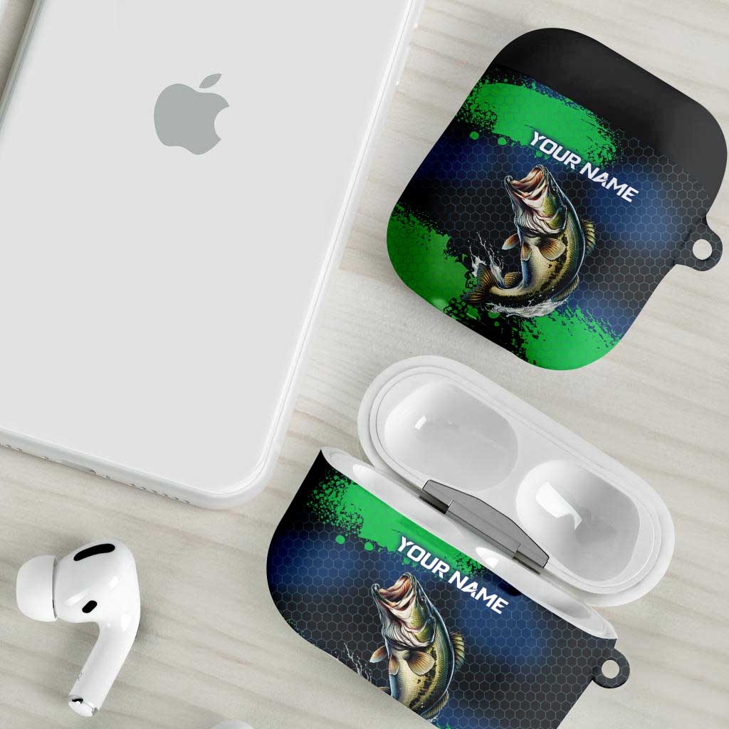 Personalized Bass Fishing AirPods Case with Jumping Fish – Green and Black Angler Design - Wonder Print Shop