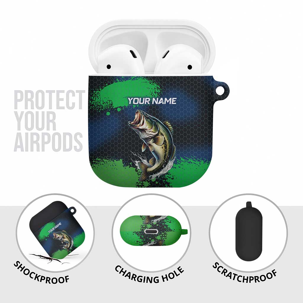 Personalized Bass Fishing AirPods Case with Jumping Fish – Green and Black Angler Design - Wonder Print Shop