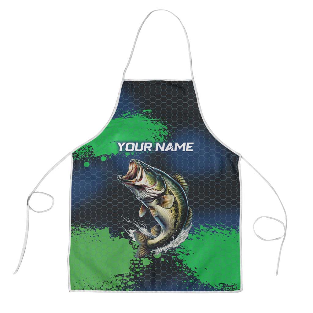 Personalized Bass Fishing Apron with Jumping Fish – Green and Black Angler Design - Wonder Print Shop