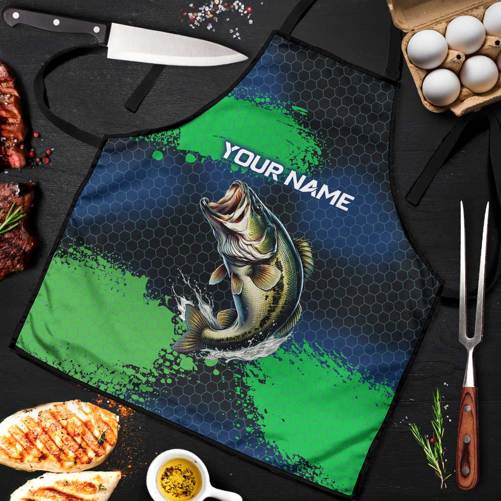 Personalized Bass Fishing Apron with Jumping Fish – Green and Black Angler Design - Wonder Print Shop