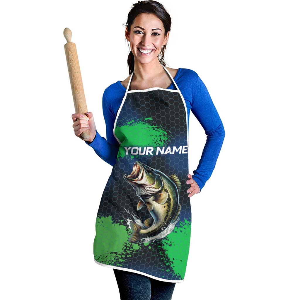 Personalized Bass Fishing Apron with Jumping Fish – Green and Black Angler Design - Wonder Print Shop