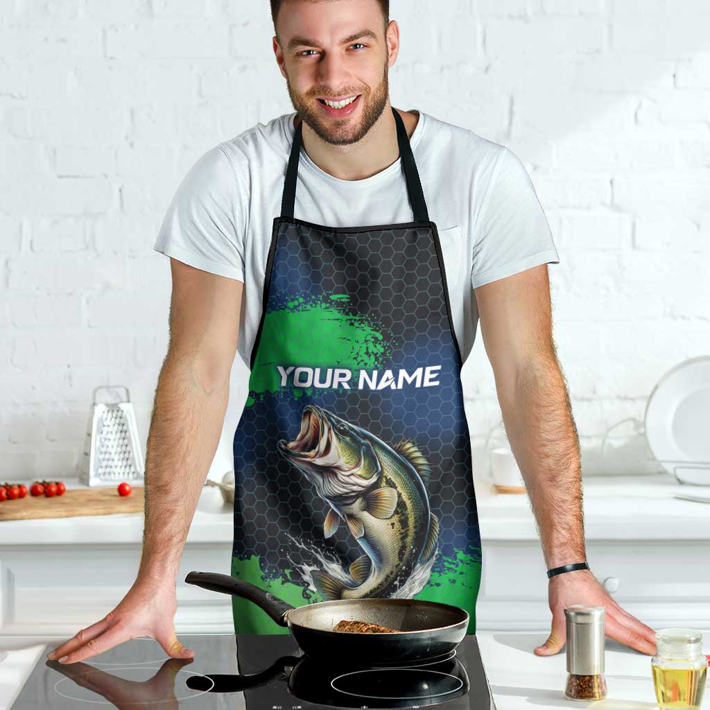 Personalized Bass Fishing Apron with Jumping Fish – Green and Black Angler Design - Wonder Print Shop