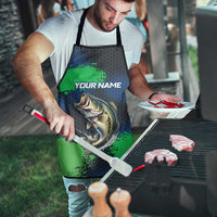 Personalized Bass Fishing Apron with Jumping Fish – Green and Black Angler Design - Wonder Print Shop