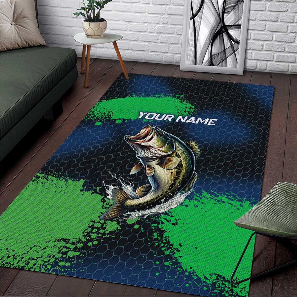 Personalized Bass Fishing Area Rug with Jumping Fish – Green and Black Angler Design - Wonder Print Shop