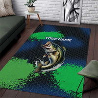 Personalized Bass Fishing Area Rug with Jumping Fish – Green and Black Angler Design - Wonder Print Shop