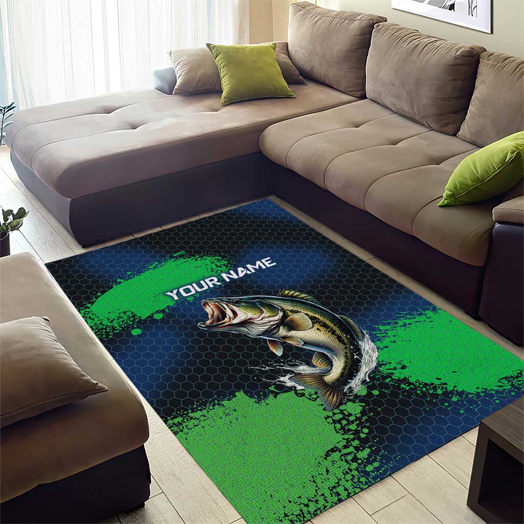 Personalized Bass Fishing Area Rug with Jumping Fish – Green and Black Angler Design - Wonder Print Shop