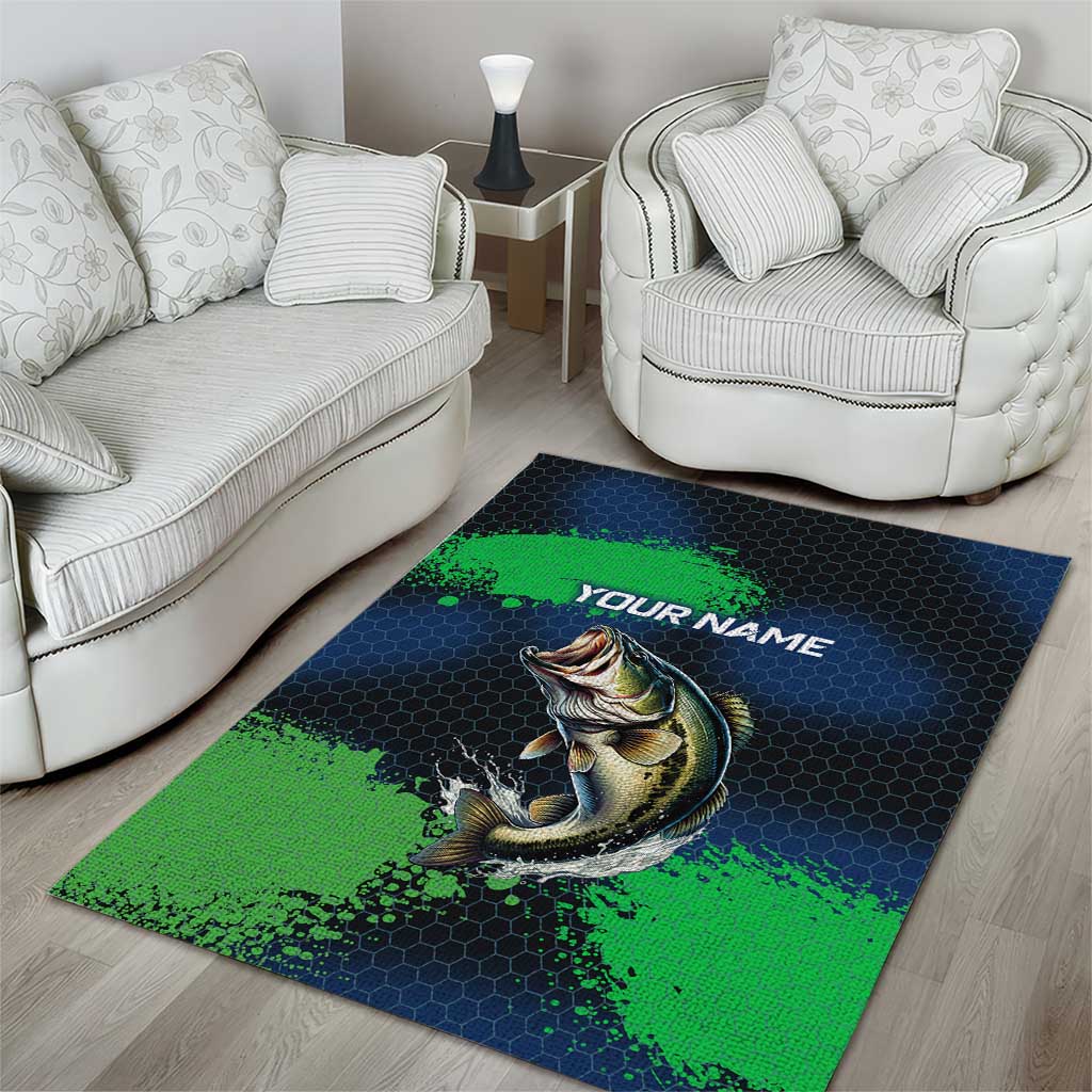 Personalized Bass Fishing Area Rug with Jumping Fish – Green and Black Angler Design - Wonder Print Shop