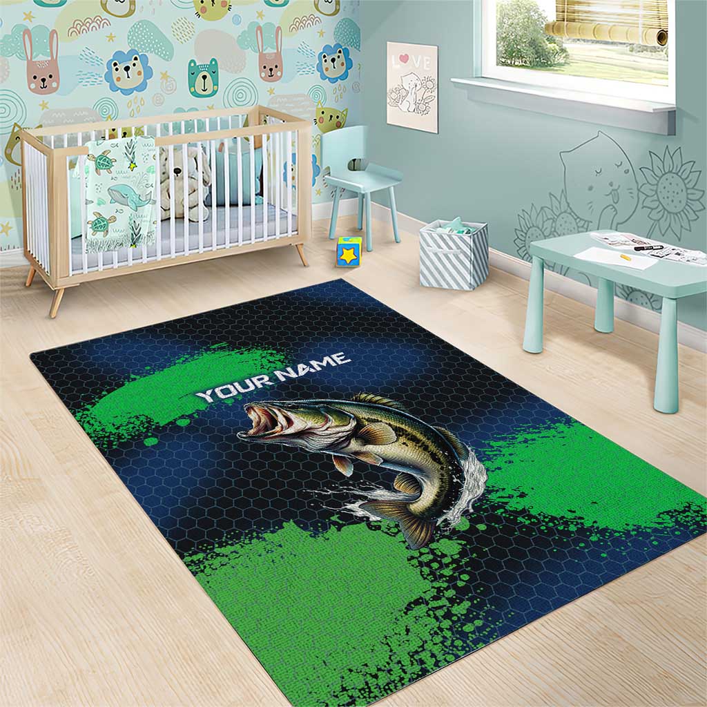 Personalized Bass Fishing Area Rug with Jumping Fish – Green and Black Angler Design - Wonder Print Shop
