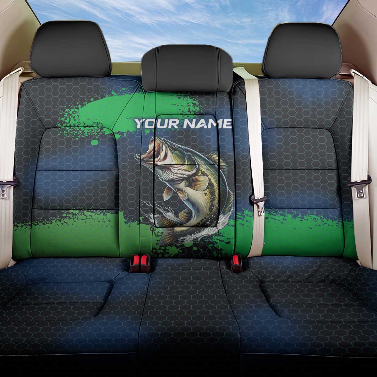 Personalized Bass Fishing Back Car Seat Cover with Jumping Fish – Green and Black Angler Design - Wonder Print Shop