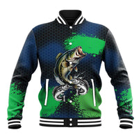 Personalized Bass Fishing Baseball Jacket with Jumping Fish – Green and Black Angler Design - Wonder Print Shop