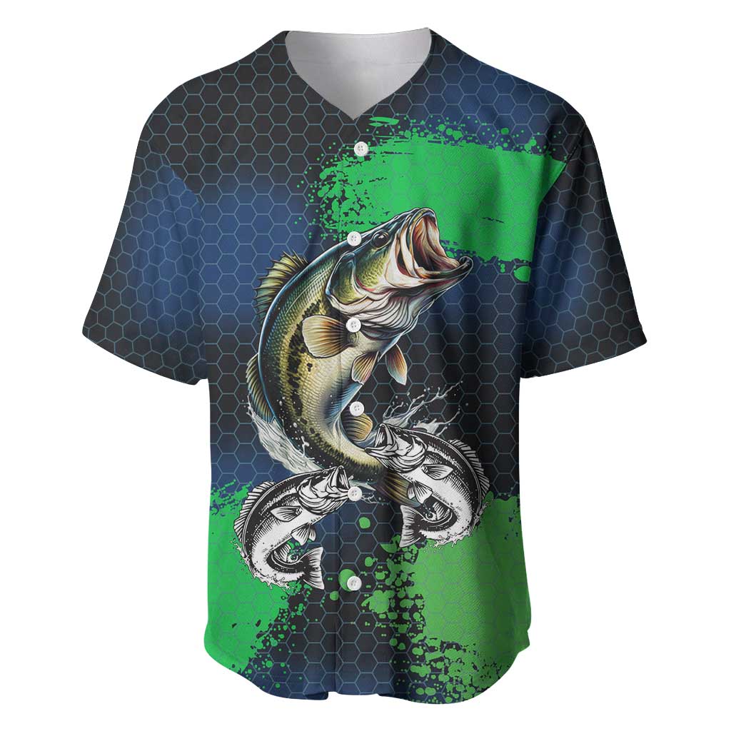Personalized Bass Fishing Baseball Jersey with Jumping Fish – Green and Black Angler Design - Wonder Print Shop