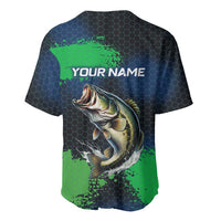 Personalized Bass Fishing Baseball Jersey with Jumping Fish – Green and Black Angler Design - Wonder Print Shop