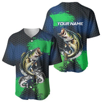 Personalized Bass Fishing Baseball Jersey with Jumping Fish – Green and Black Angler Design - Wonder Print Shop
