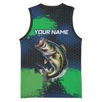 Personalized Bass Fishing Basketball Jersey with Jumping Fish – Green and Black Angler Design - Wonder Print Shop