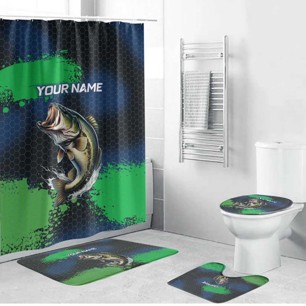 Personalized Bass Fishing Bathroom Set with Jumping Fish – Green and Black Angler Design - Wonder Print Shop