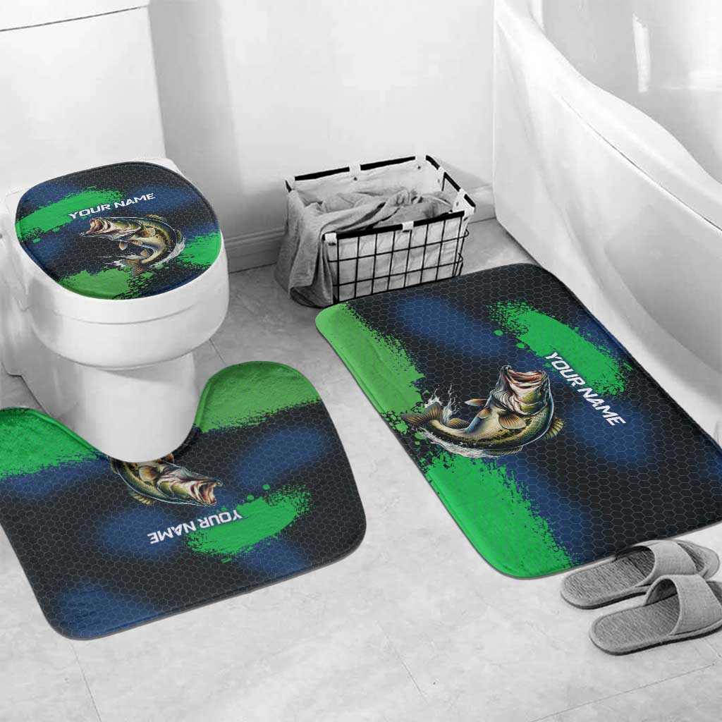 Personalized Bass Fishing Bathroom Set with Jumping Fish – Green and Black Angler Design - Wonder Print Shop