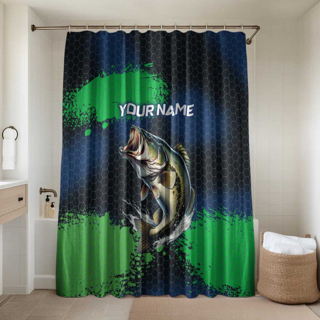 Personalized Bass Fishing Bathroom Set with Jumping Fish – Green and Black Angler Design - Wonder Print Shop
