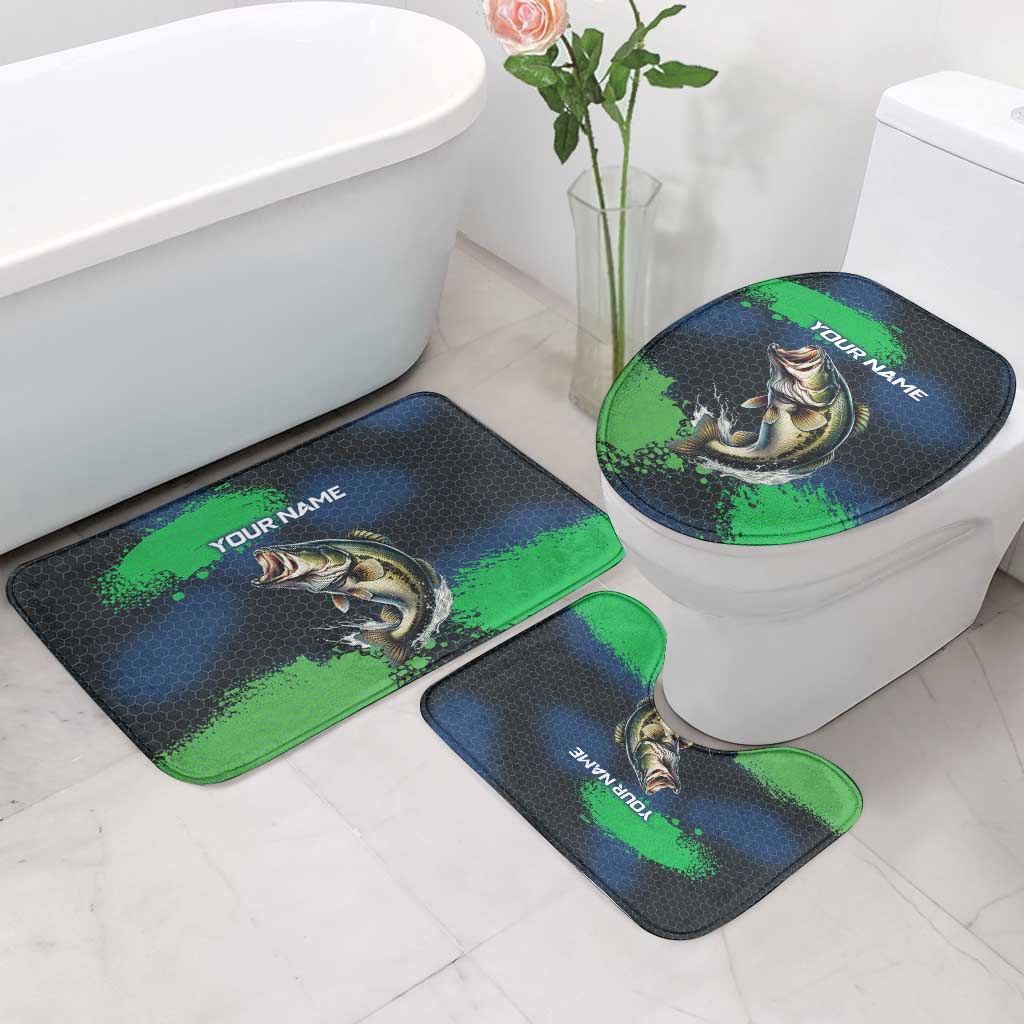 Personalized Bass Fishing Bathroom Set with Jumping Fish – Green and Black Angler Design - Wonder Print Shop