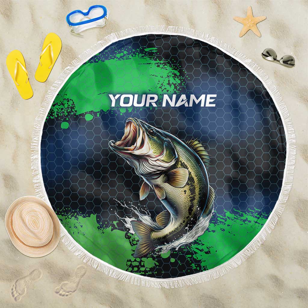 Personalized Bass Fishing Beach Blanket with Jumping Fish – Green and Black Angler Design - Wonder Print Shop