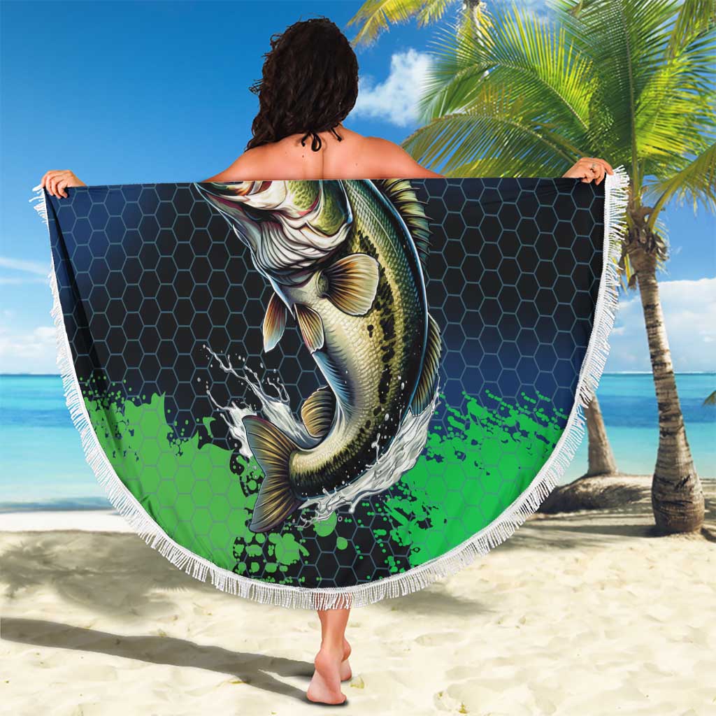 Personalized Bass Fishing Beach Blanket with Jumping Fish – Green and Black Angler Design - Wonder Print Shop
