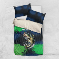 Personalized Bass Fishing Bedding Set with Jumping Fish – Green and Black Angler Design - Wonder Print Shop