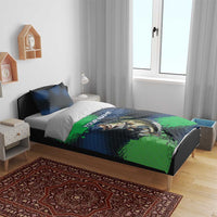 Personalized Bass Fishing Bedding Set with Jumping Fish – Green and Black Angler Design - Wonder Print Shop