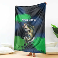 Personalized Bass Fishing Blanket with Jumping Fish – Green and Black Angler Design - Wonder Print Shop