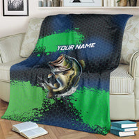 Personalized Bass Fishing Blanket with Jumping Fish – Green and Black Angler Design - Wonder Print Shop