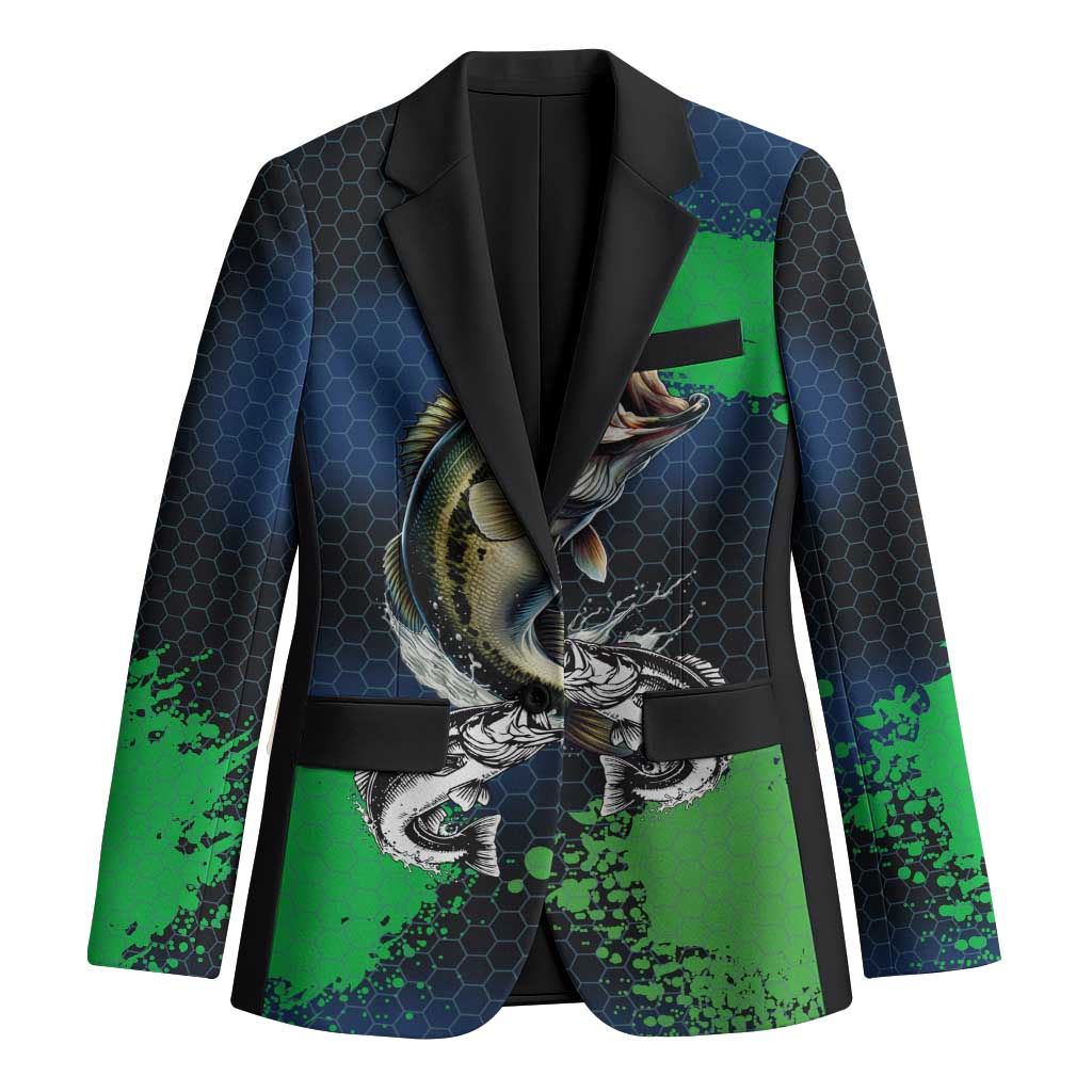 Personalized Bass Fishing Blazer with Jumping Fish – Green and Black Angler Design - Wonder Print Shop