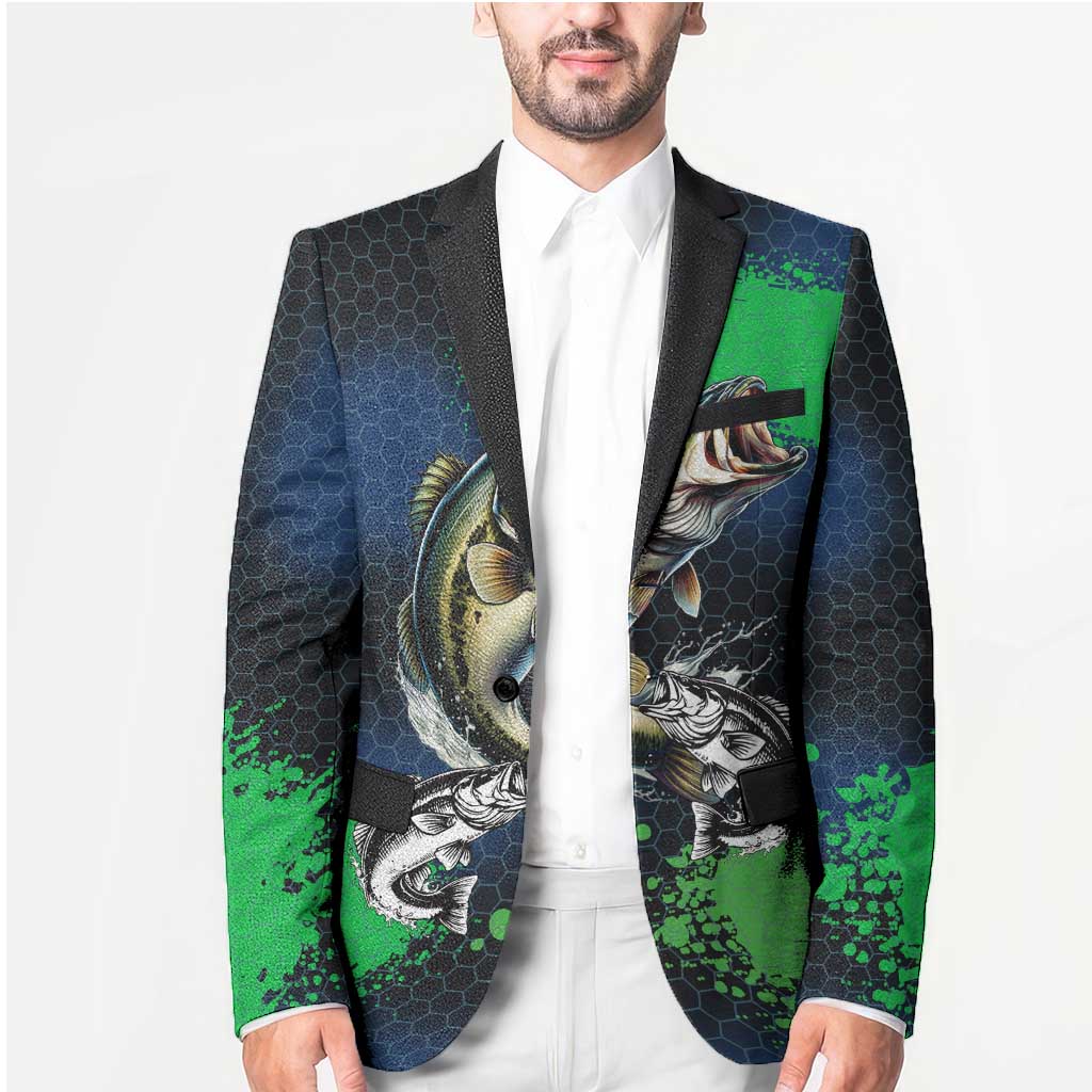 Personalized Bass Fishing Blazer with Jumping Fish – Green and Black Angler Design - Wonder Print Shop